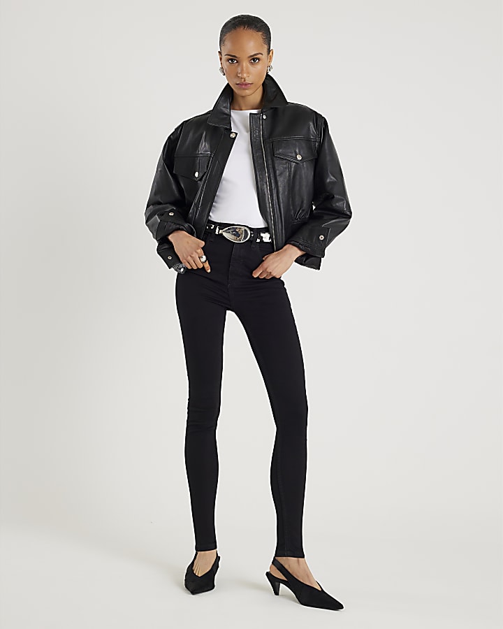 Black High Rise Sculpt Black Skinny Jeans