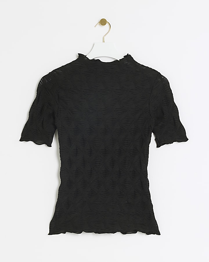 Black Textured Mesh Top