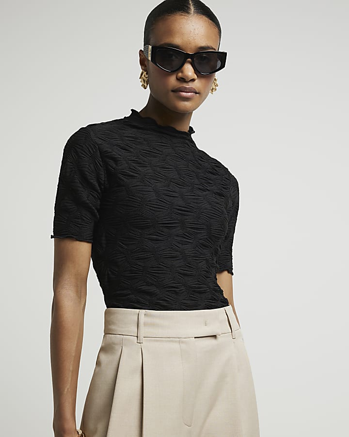 Black Textured Mesh Top
