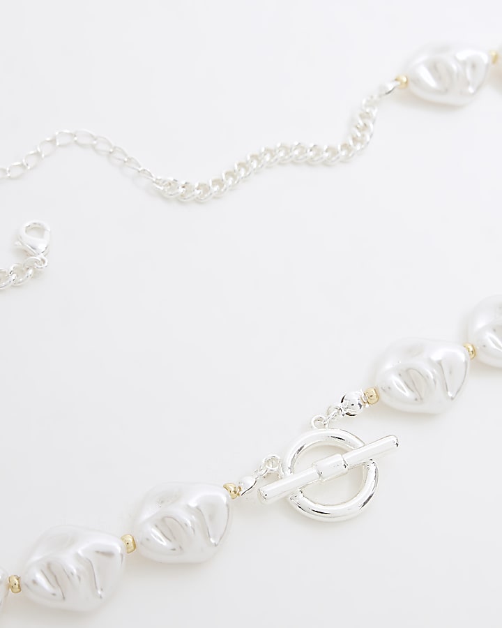 Silver Pearl T Bar Necklace