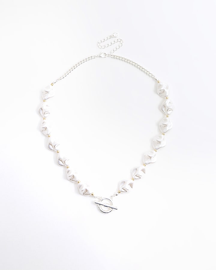 Silver Pearl T Bar Necklace