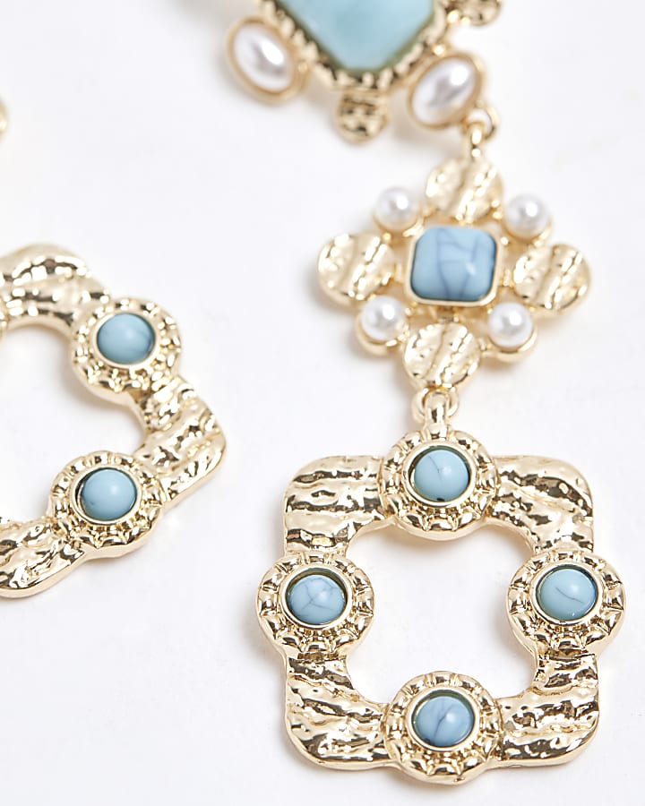 Blue stone and pearl drop earrings