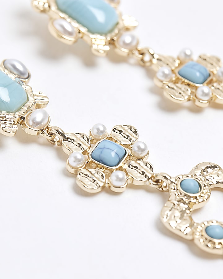 Blue stone and pearl drop earrings