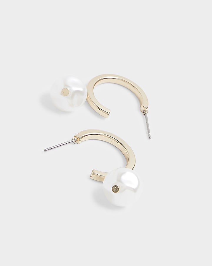 Gold pearl hoop earrings multipack