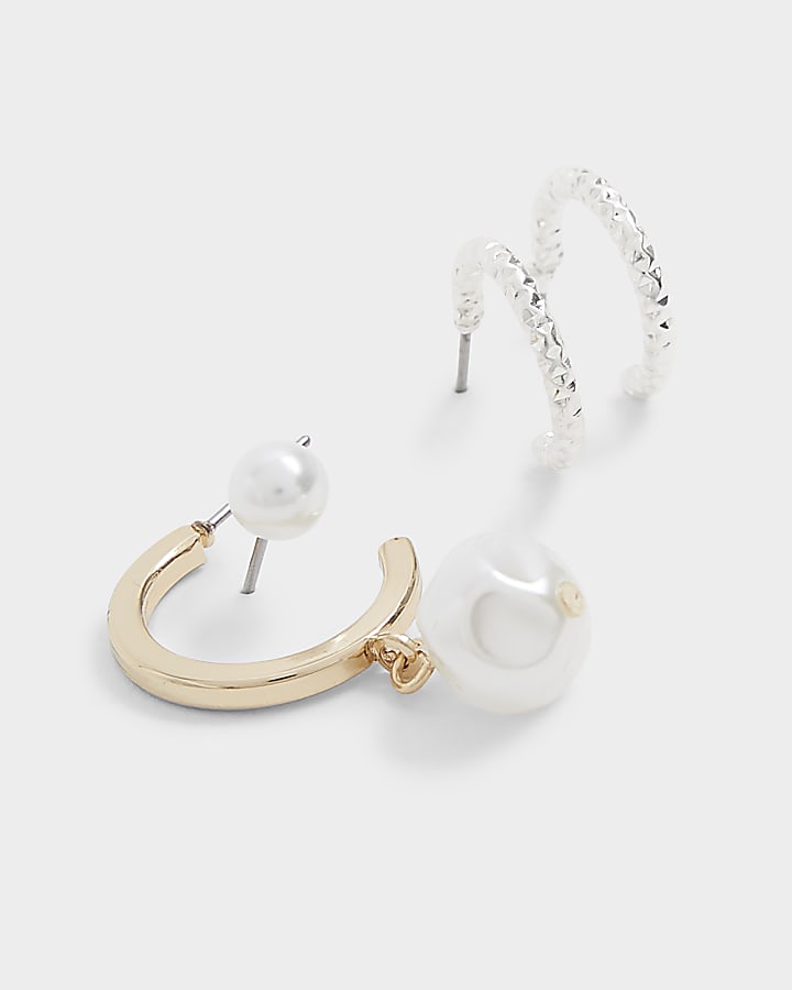 Gold pearl hoop earrings multipack