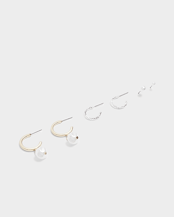 Gold pearl hoop earrings multipack