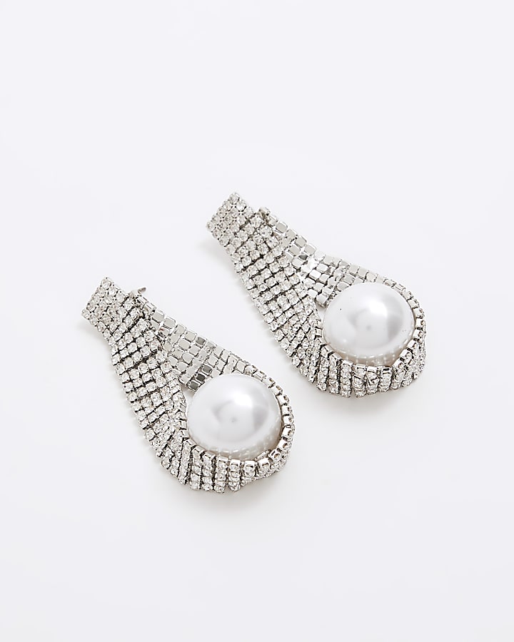 Silver colour stone hoop earrings