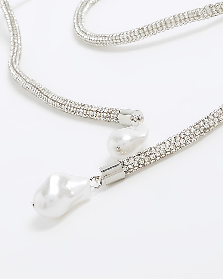 Silver Pearl Wrap Necklace