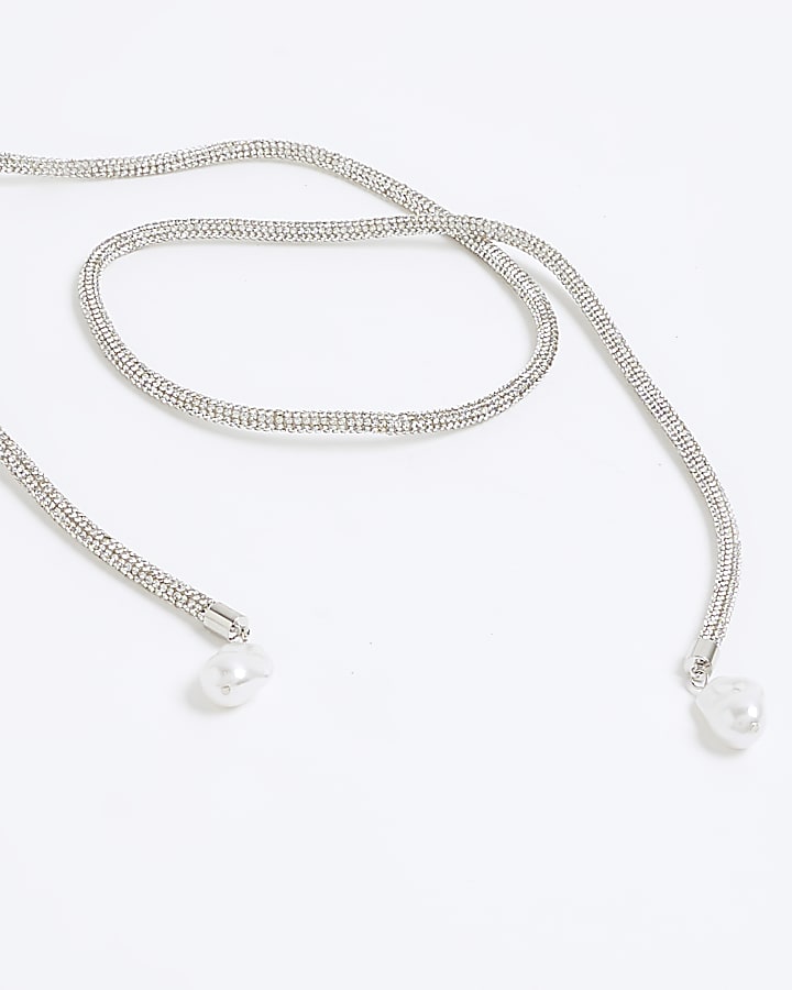 Silver Pearl Wrap Necklace