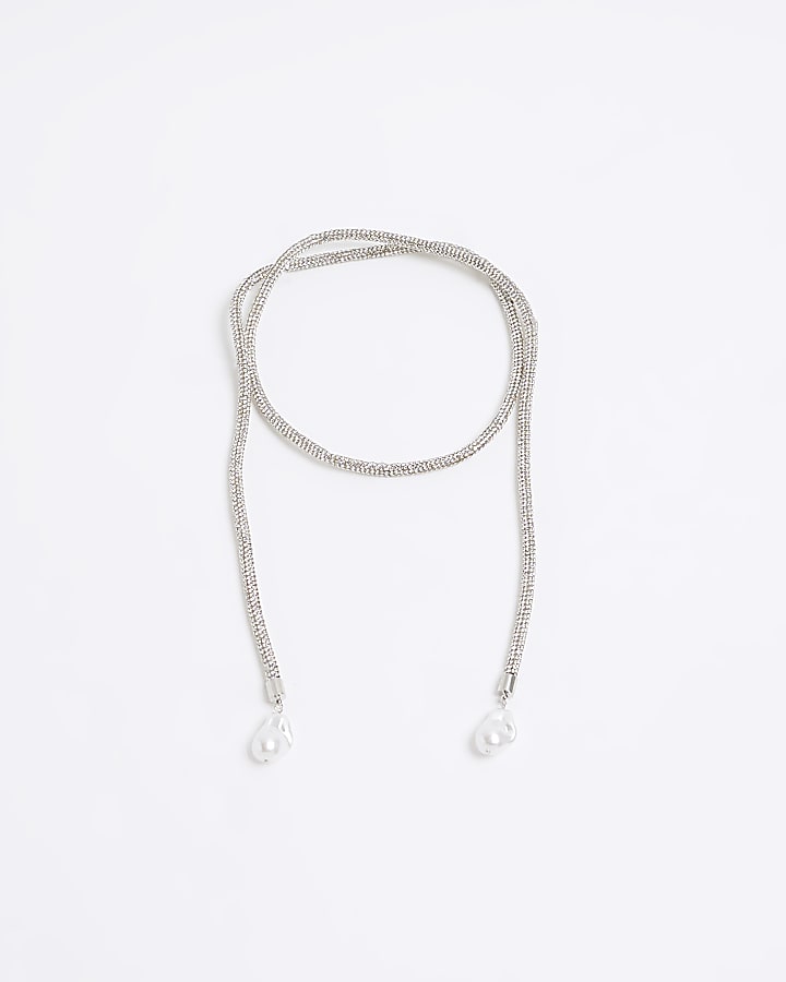 Silver Pearl Wrap Necklace