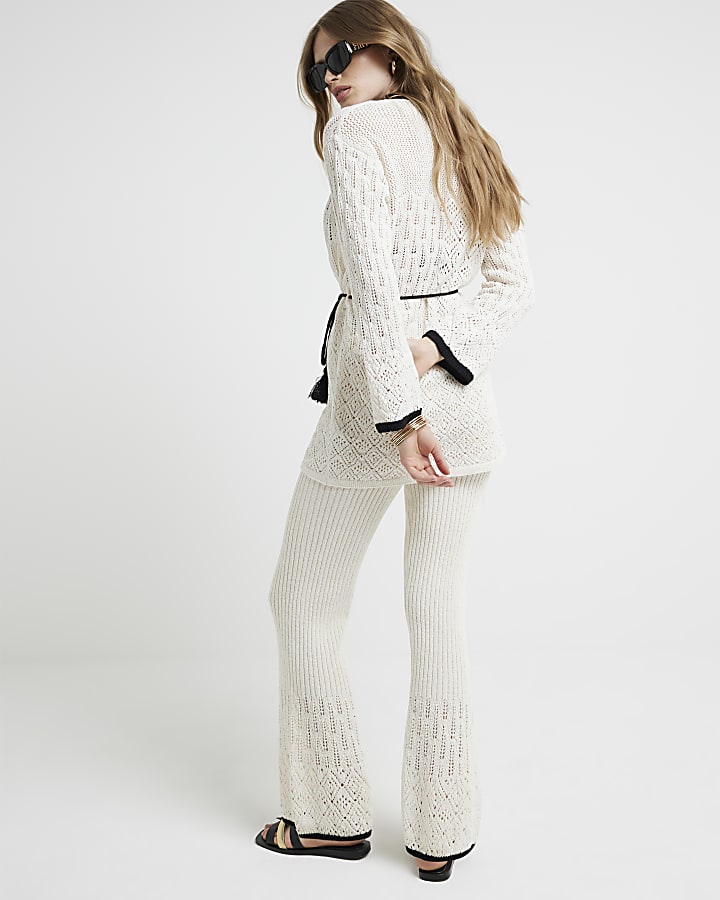 Cream belted crochet cardigan