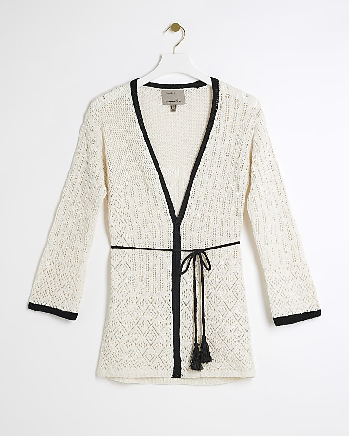 Cream belted crochet cardigan