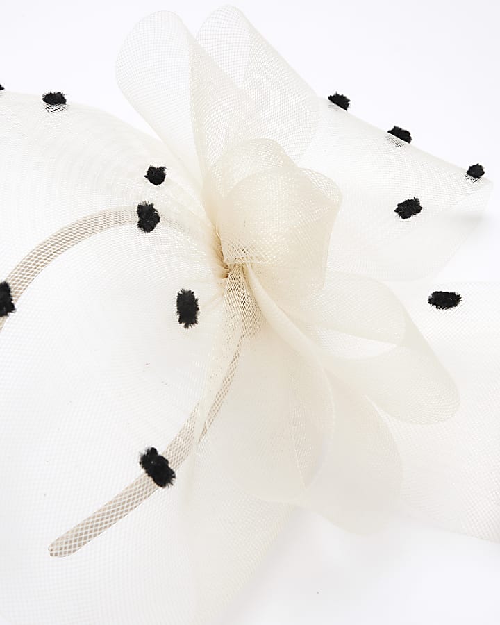 Cream spot print bow fascinator headband