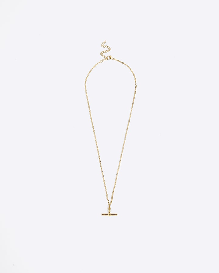 Gold Stainless Steel T bar Necklace