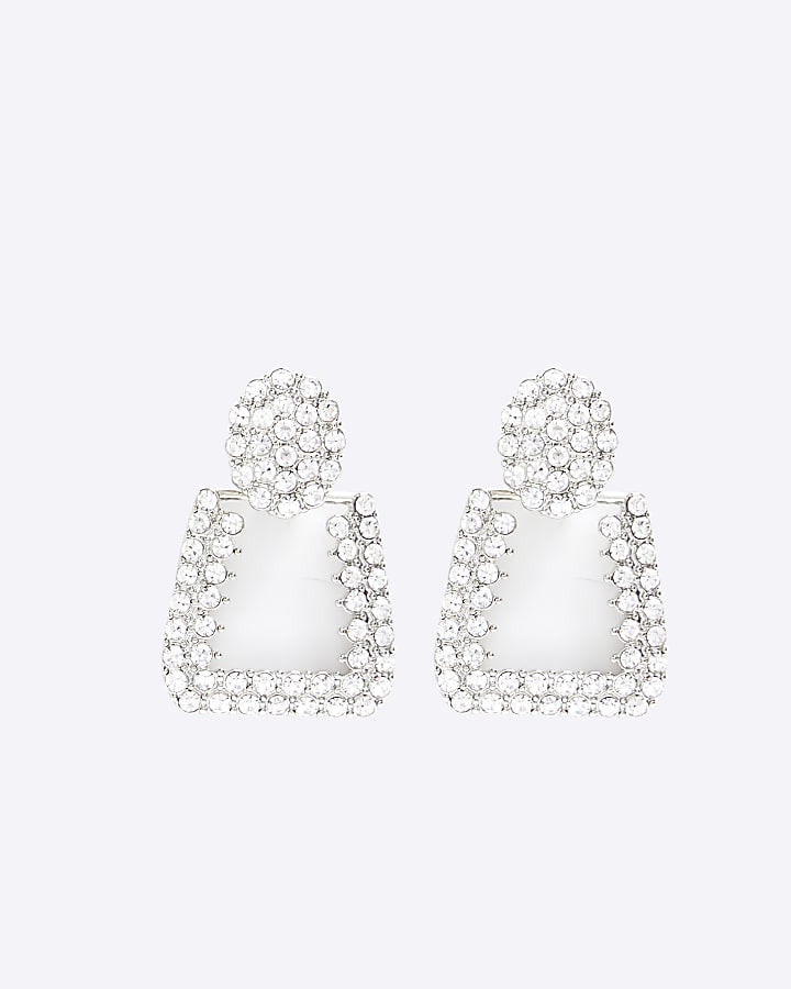 Silver Diamante Drop Earrings