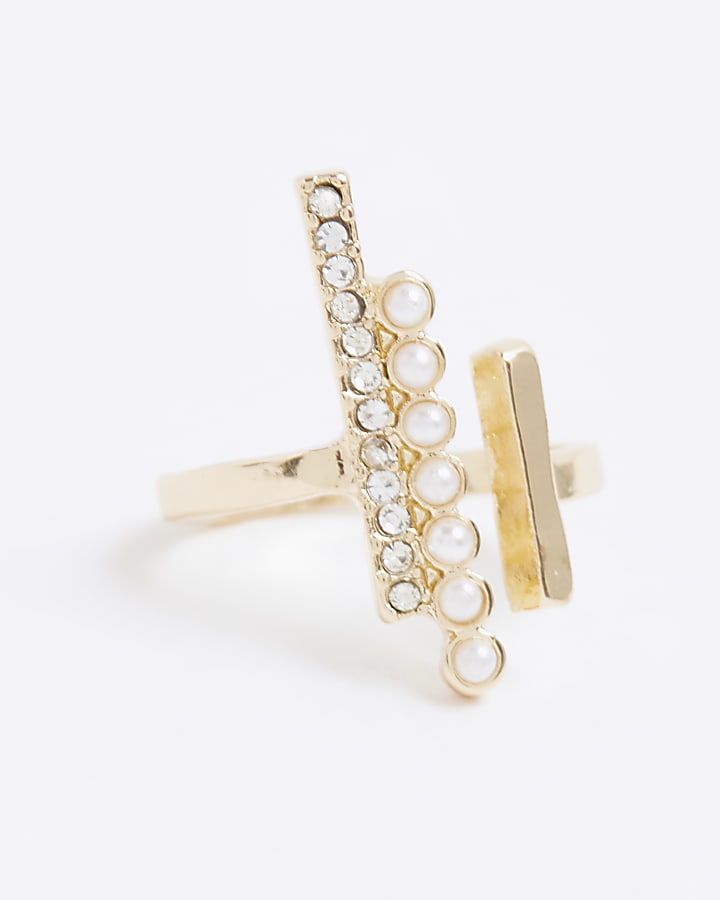 Gold Pearl Open Band Ring