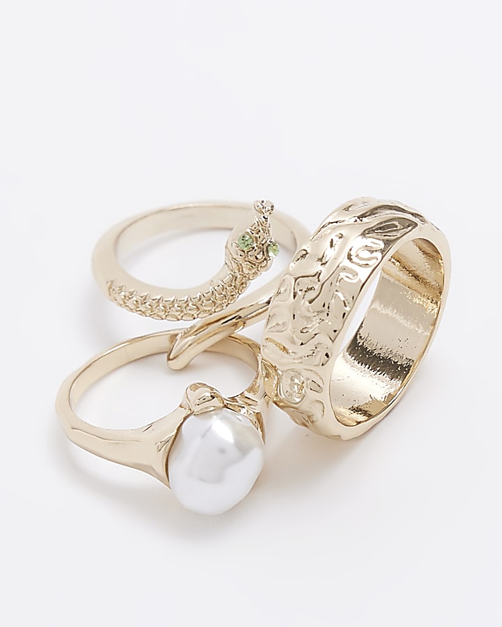 Gold snake and pearl ring multipack