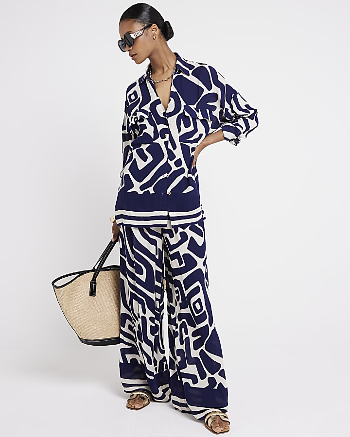 Navy abstract beach shirt