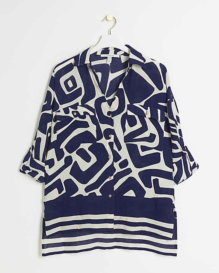 Navy abstract beach shirt