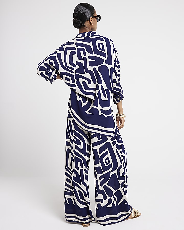 Navy abstract beach shirt