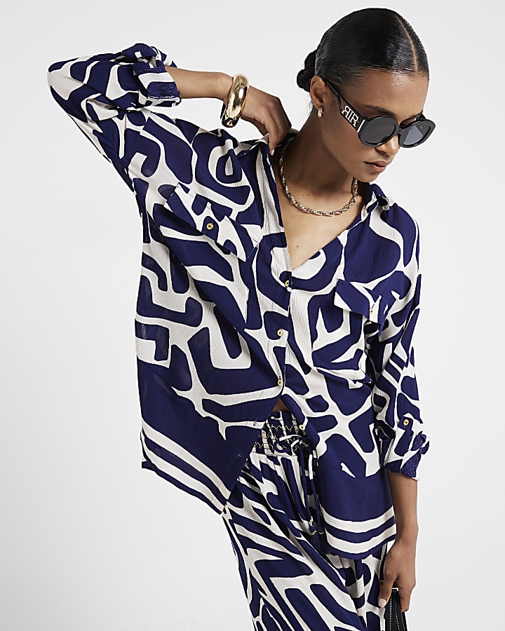 Navy abstract beach shirt