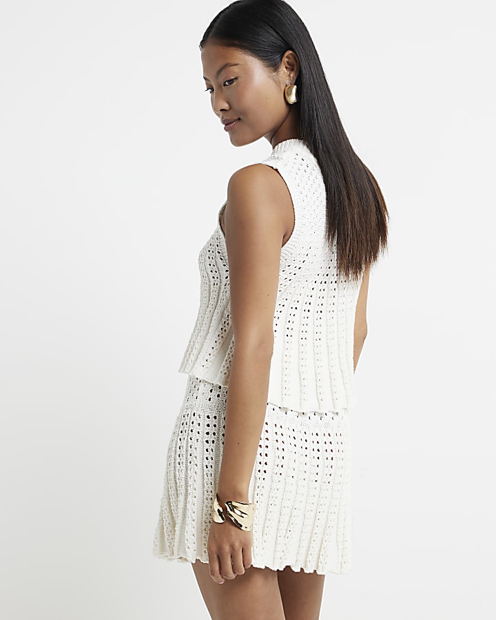 Petite White Crochet Sleeveless Top