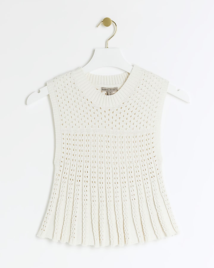 Petite White Crochet Sleeveless Top