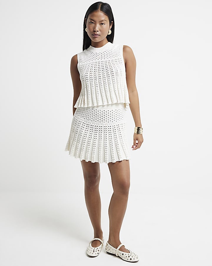 Petite White Crochet Sleeveless Top