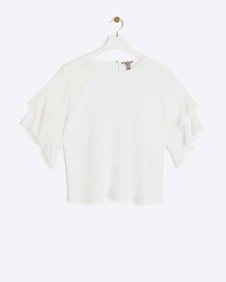 White chiffon frill sleeve blouse