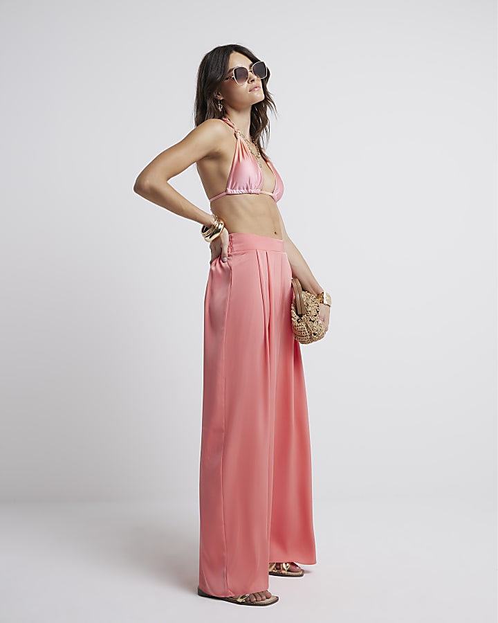 Coral Palazzo Wide Leg Trousers