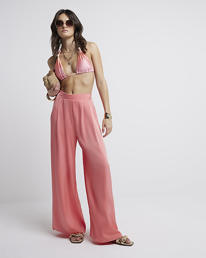 Coral Palazzo Wide Leg Trousers