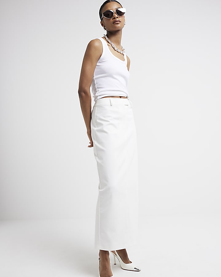 White ultra long tailored maxi skirt