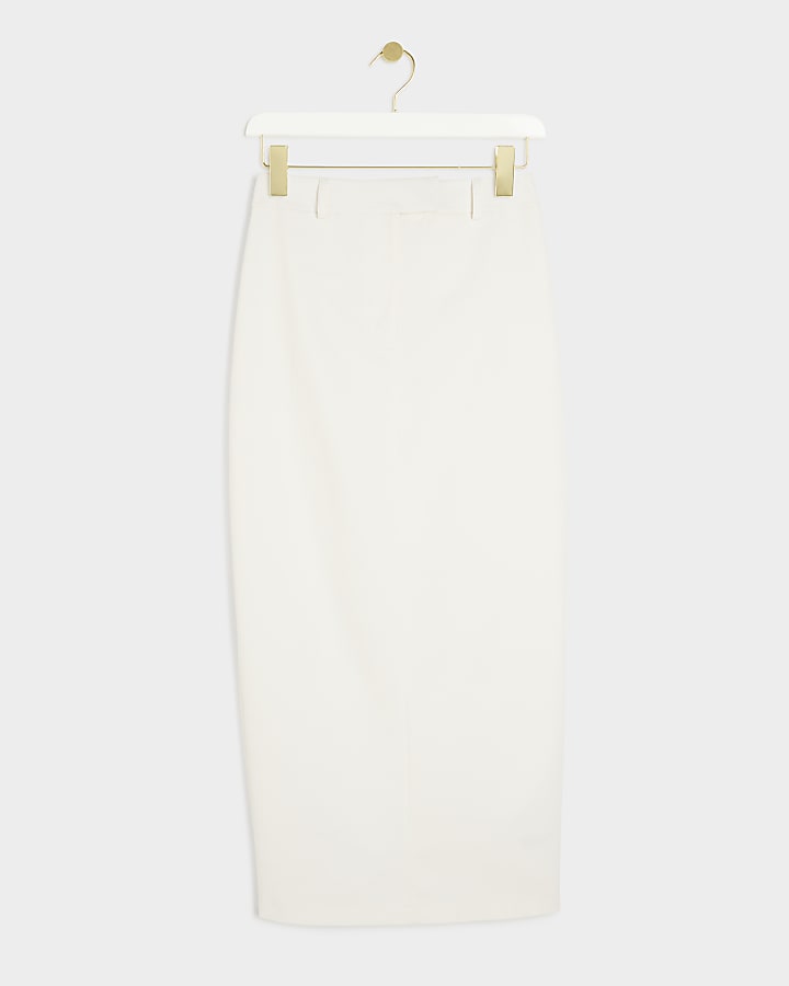 White ultra long tailored maxi skirt