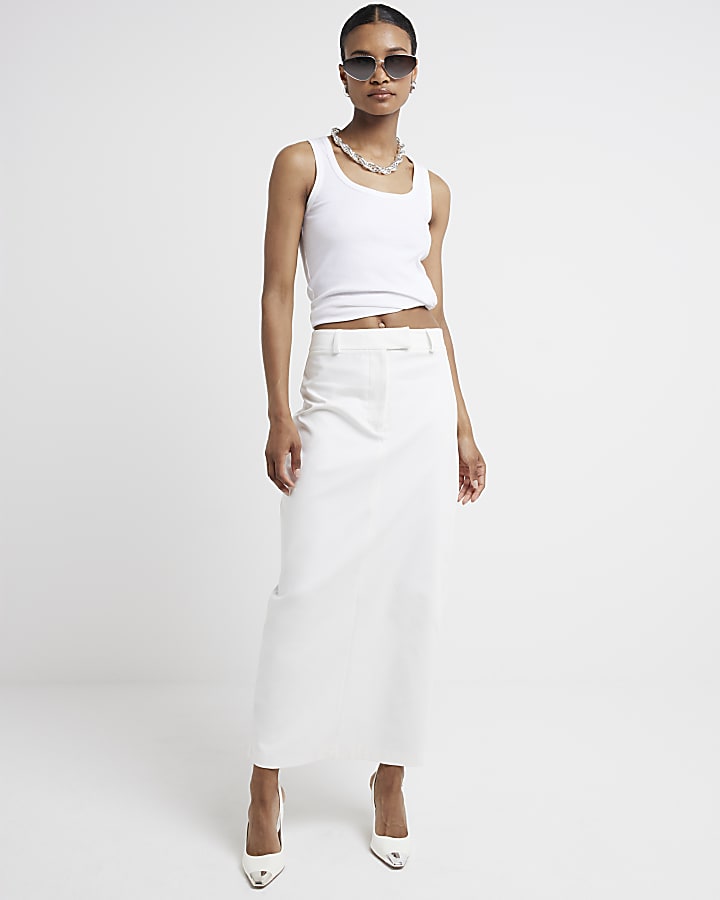 White ultra long tailored maxi skirt | River Island