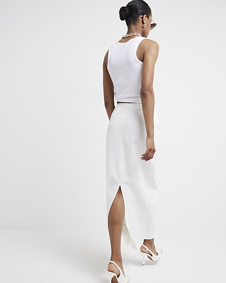 White ultra long tailored maxi skirt