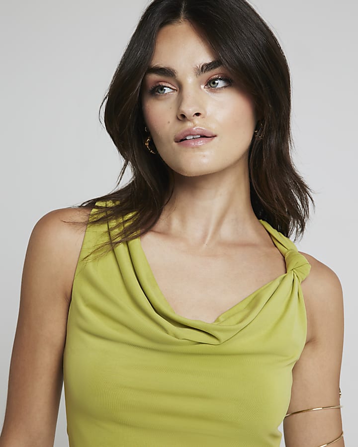 Green cowl neck top