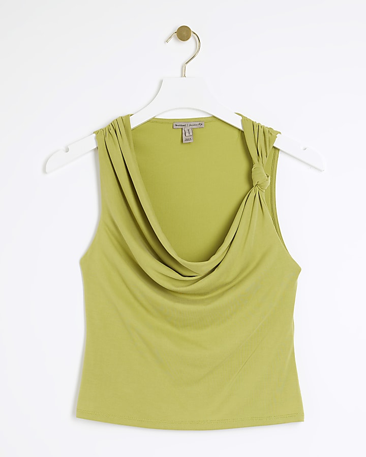 Green cowl neck top