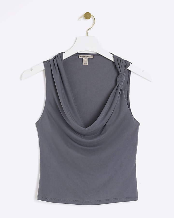 Grey cowl neck top