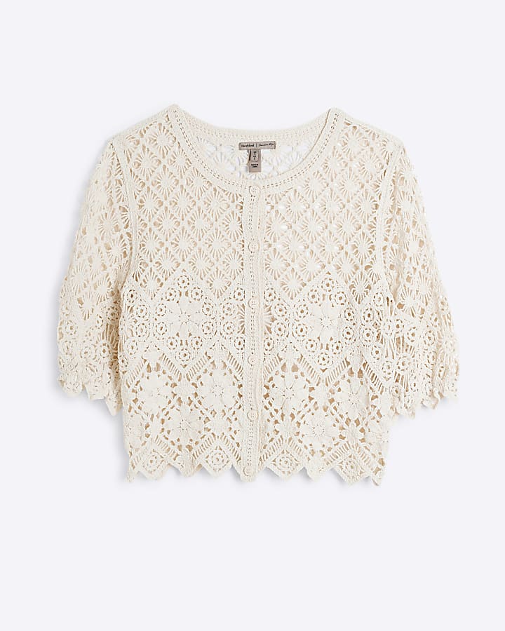 Cream Lace Cropped Cardigan