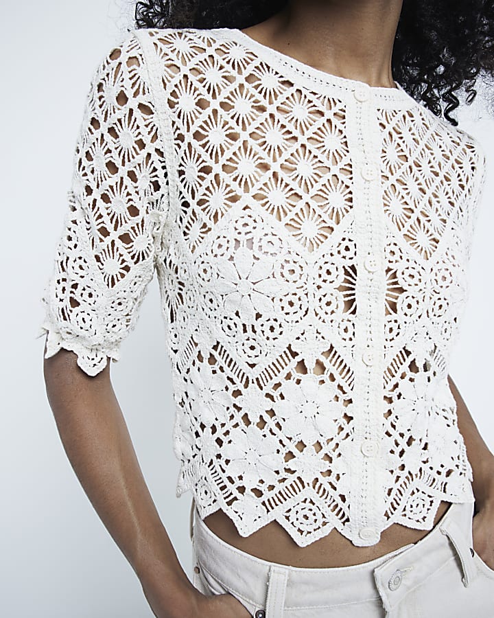 Cream Lace Cropped Cardigan