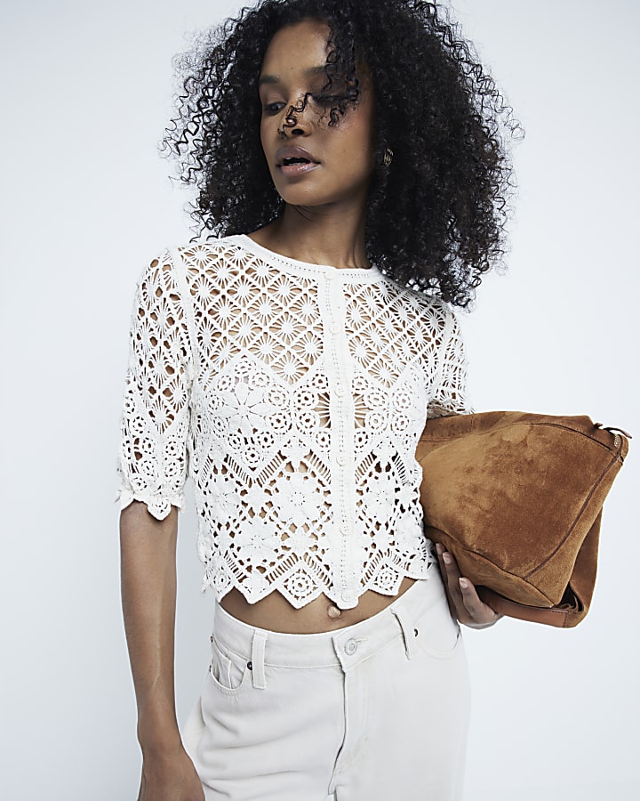 Cream Lace Cropped Cardigan