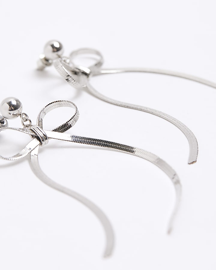Silver Sleek Bow Stud Earrings