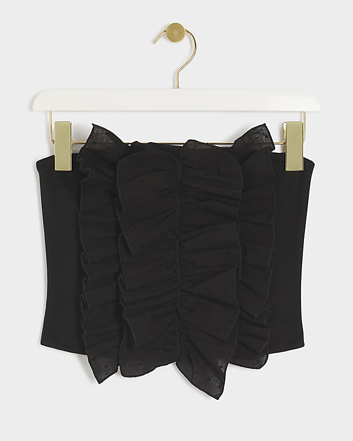 Black ruffled bandeau top