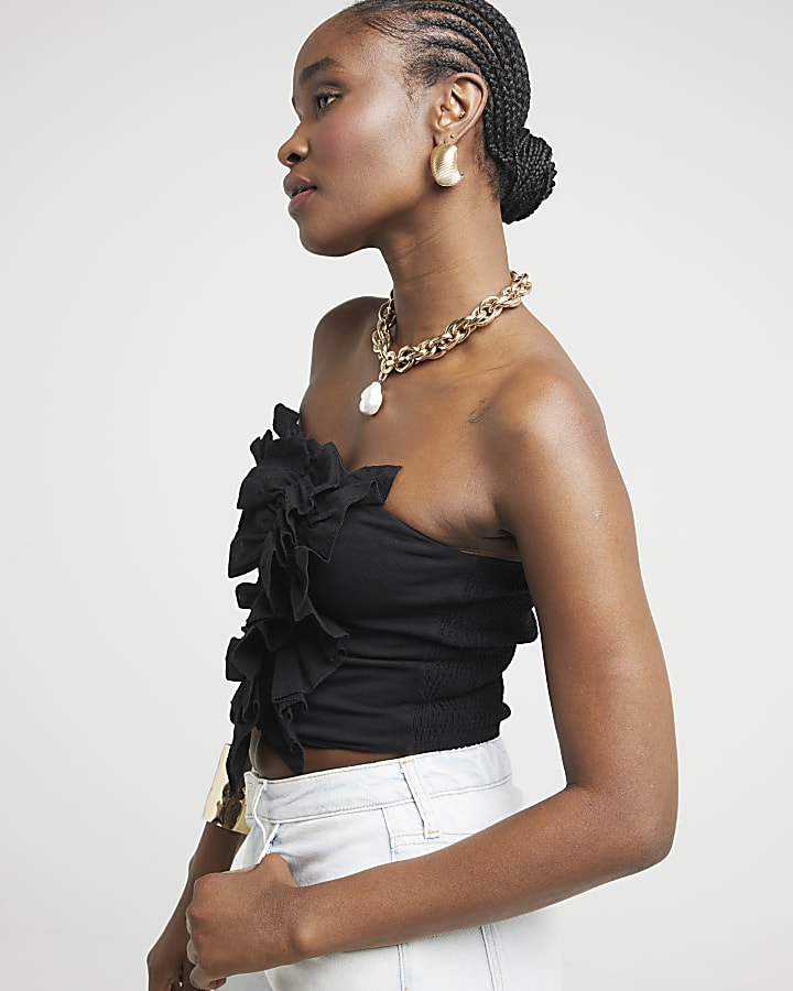 Black ruffled bandeau top