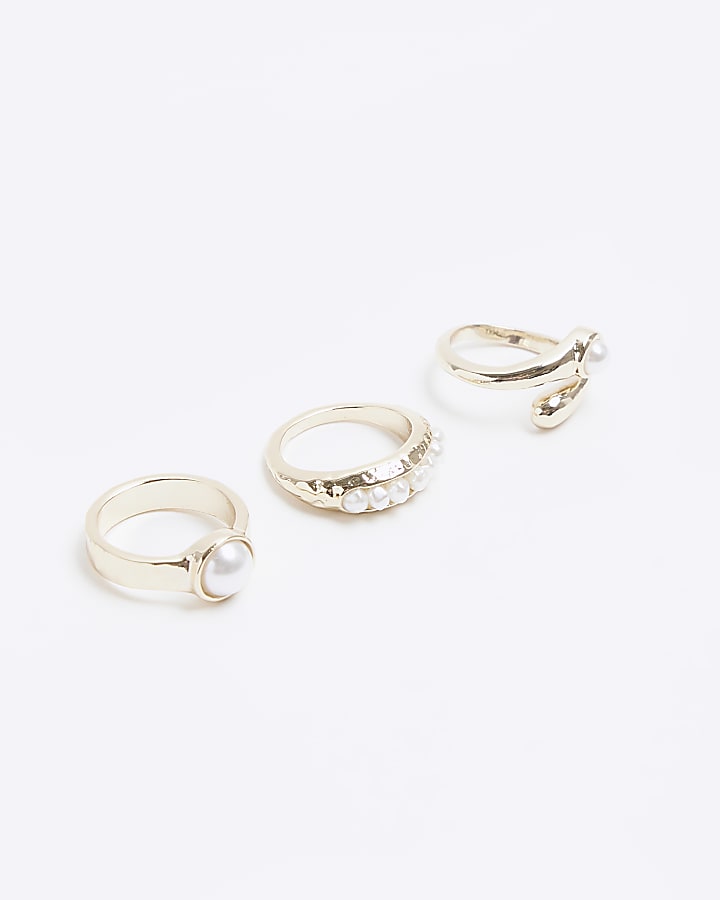 Gold Pearl Rings Multipack