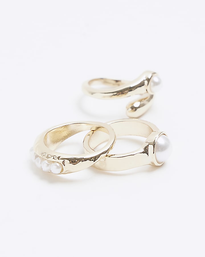 Gold Pearl Rings Multipack