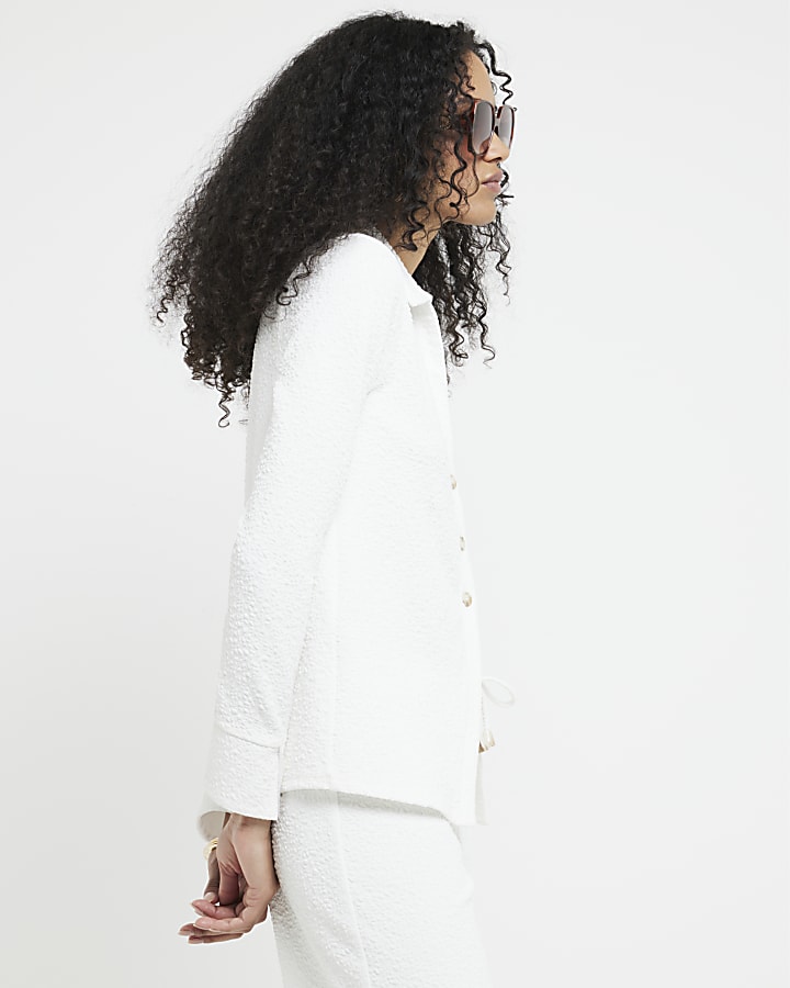 Cream textured long sleeve shirt