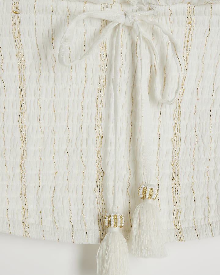 Cream shirred glitter bandeau top
