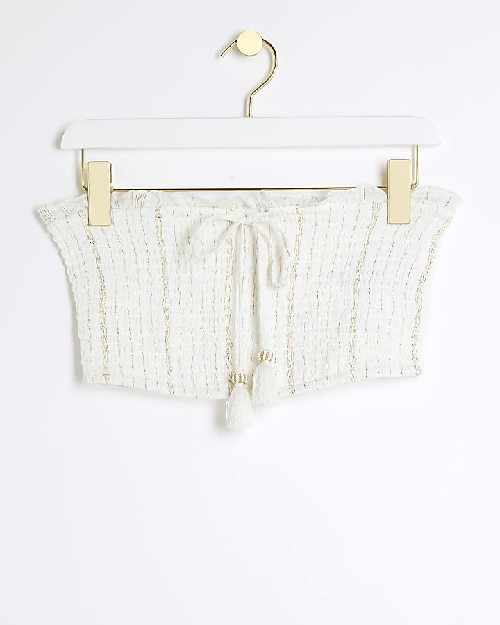 Cream shirred glitter bandeau top