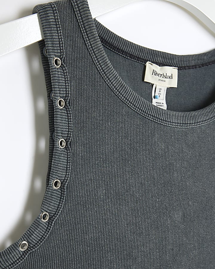 Grey ribbed eyelet tank top